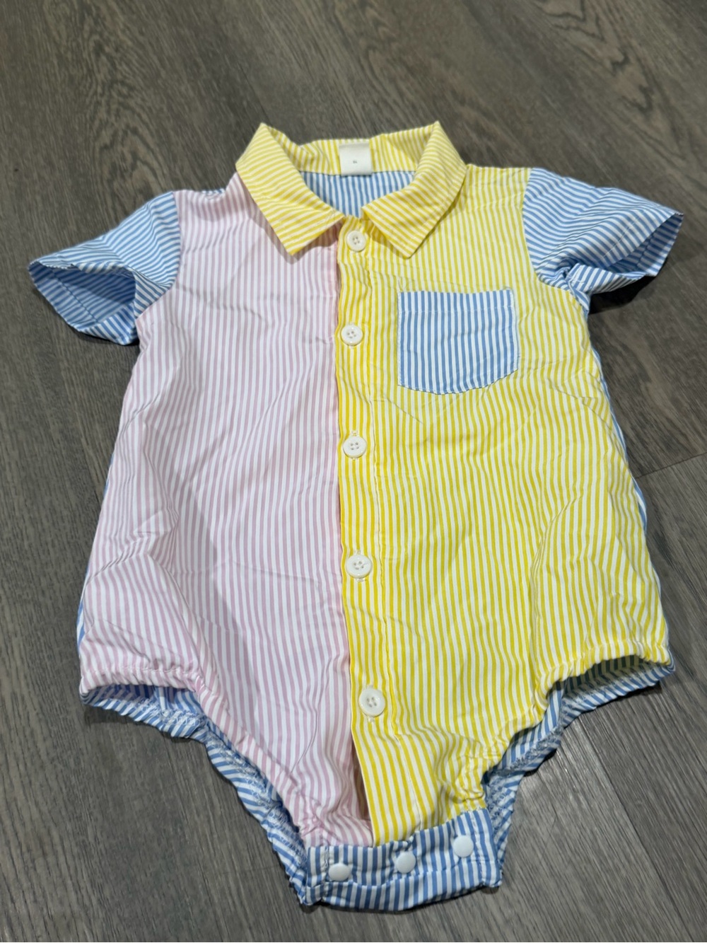 SHEIN Toddler Color Block Short Sleeve Button Front Romper 12-18 Months